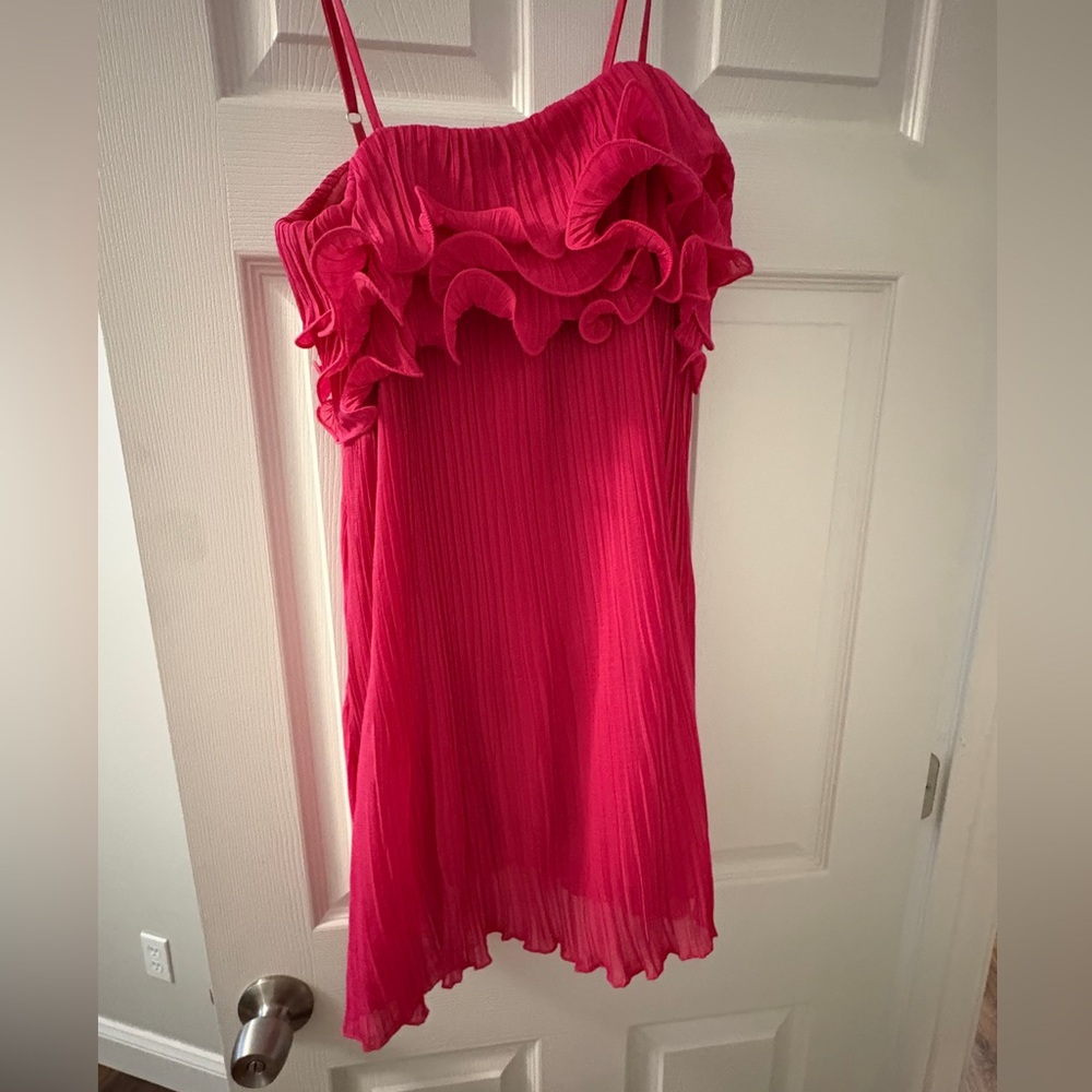 Hot Pink Ruffled Mini Dress - Picture 3 of 3